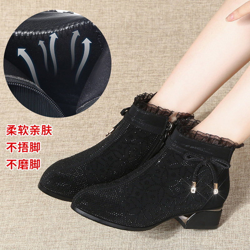 短靴女春秋新款磨砂单靴小低跟马丁靴中老O年女士气质中跟女鞋,女鞋,时装靴,淘宝优惠券,粉丝福利购,淘宝优惠卷