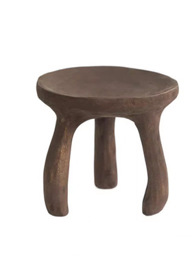 侘寂风实木三脚托盘复古装饰果盘民宿玄关小茶几家用木凳矮凳