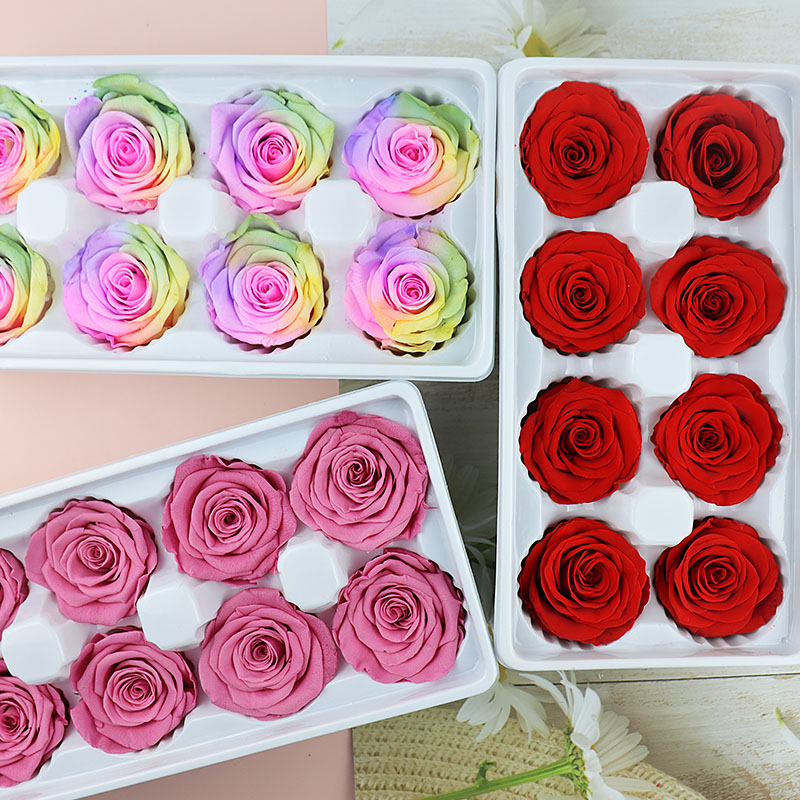 花掌柜520A级永生花真玫瑰4-5cm整盒diy手工材料包玻璃罩礼盒花材