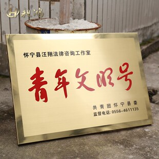 青年文明号铜腐蚀制作公司门挂企业匾金属