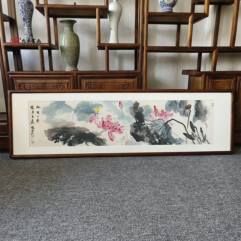荷国画鸟画已裱框新客厅沙发背景墙饰画卧室横画