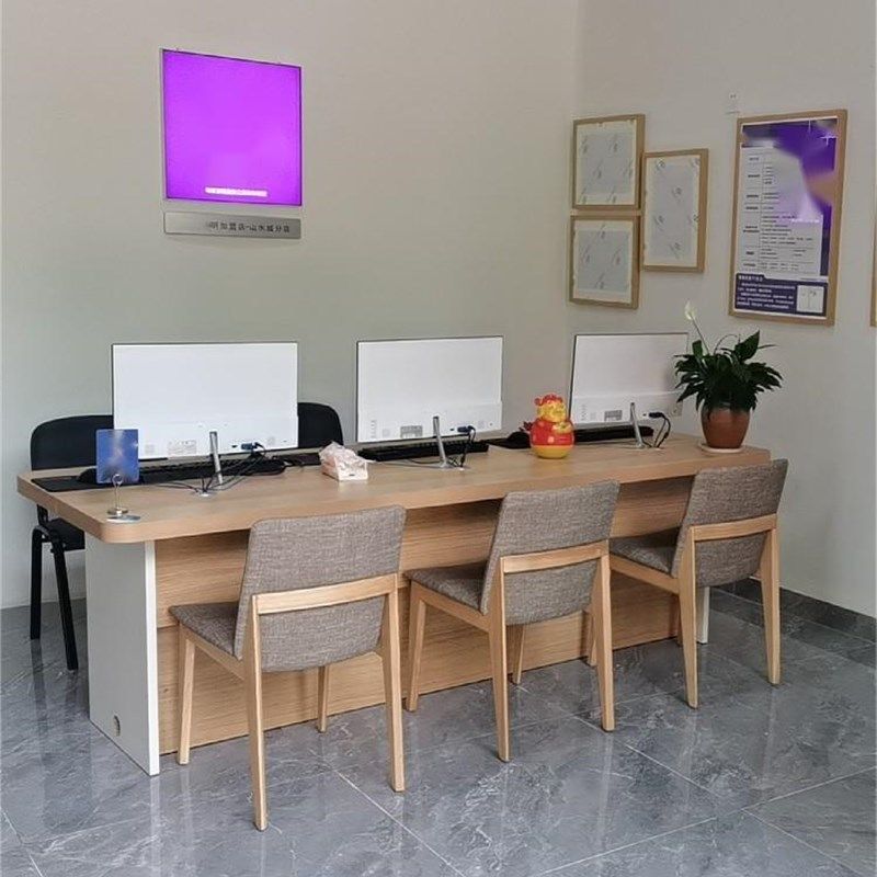 标准前台接待椅地产中介门店白蜡木实木斜边福麟牌布纹科技皮皮革