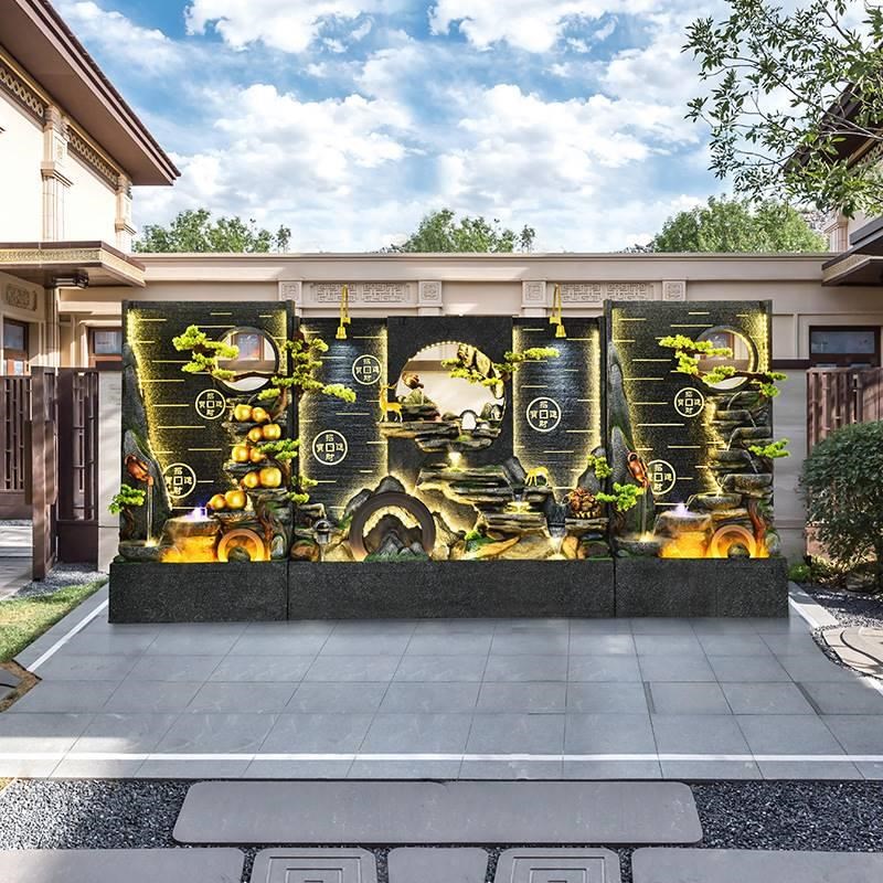 中式会所大型落地摆件水幕墙流水屏风背景墙新装饰隔断水景流水墙