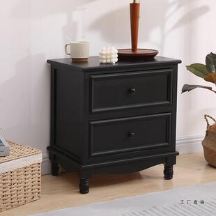 床头柜小型实木简约现代窄边简易床边柜欧式置物柜整装两斗柜黑色