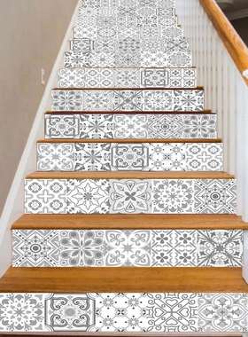 eBay欧式风格灰色花砖楼梯贴楼梯装饰自粘墙贴家居装饰