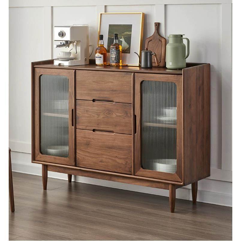 北欧实木餐边柜简约黑胡桃木色玄关柜客厅边柜原木茶水柜