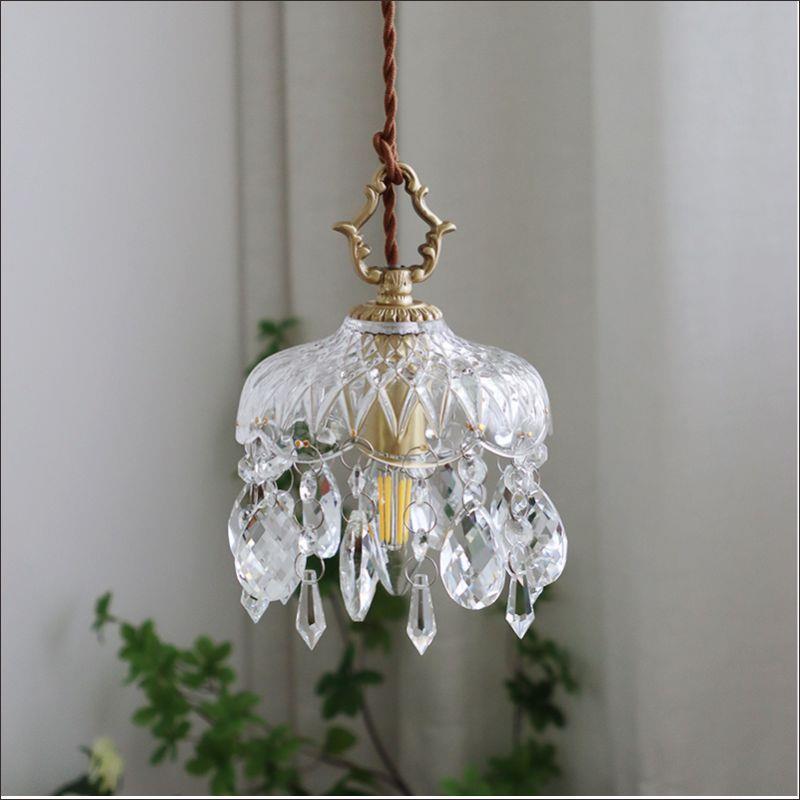 法式吊灯田园复古轻奢水晶全铜过道玄关卧室书房衣帽间床头吊灯