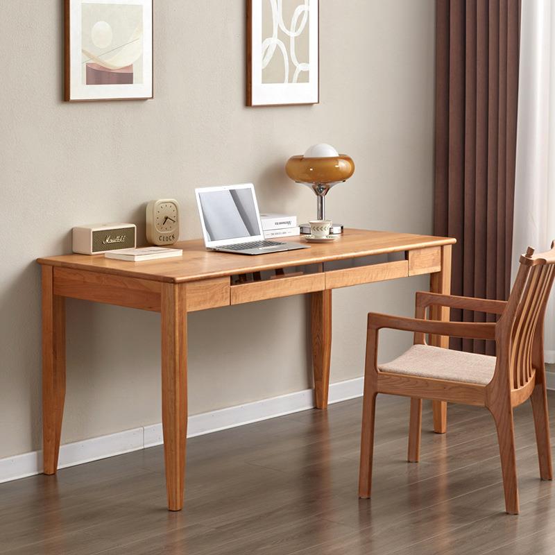 北美樱桃木书桌原木写字台简约实木办公桌家用书房黑胡桃木电脑桌