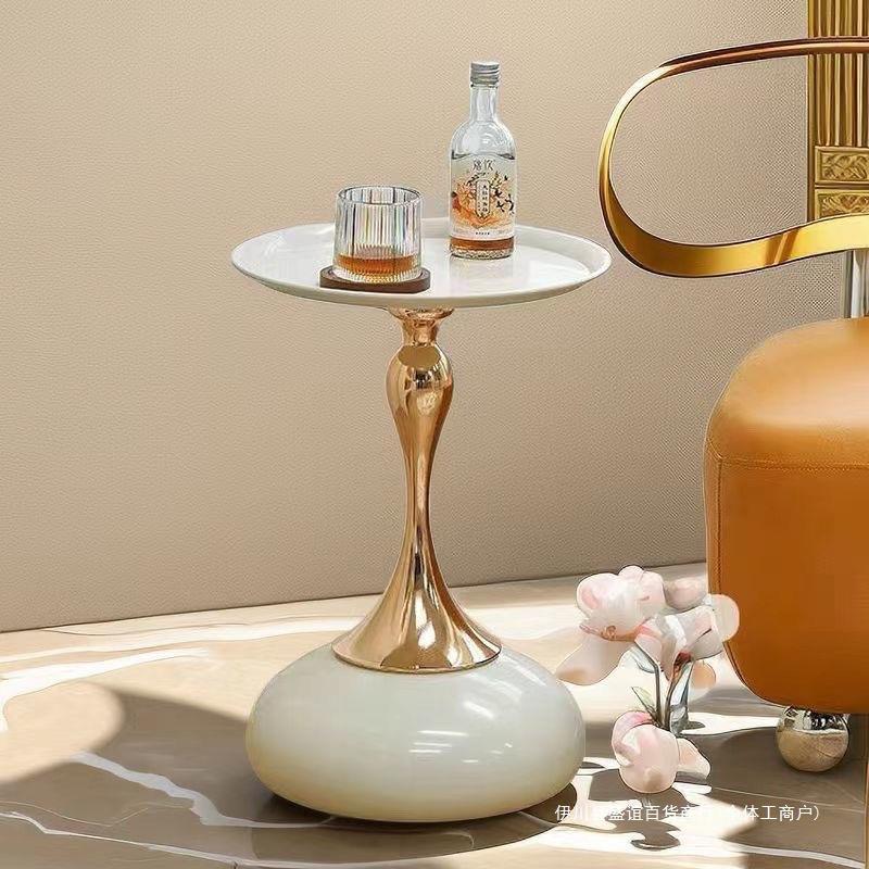 意式复古轻奢小蛮腰沙发边几家用铁艺床头置物阳台圆桌小茶几