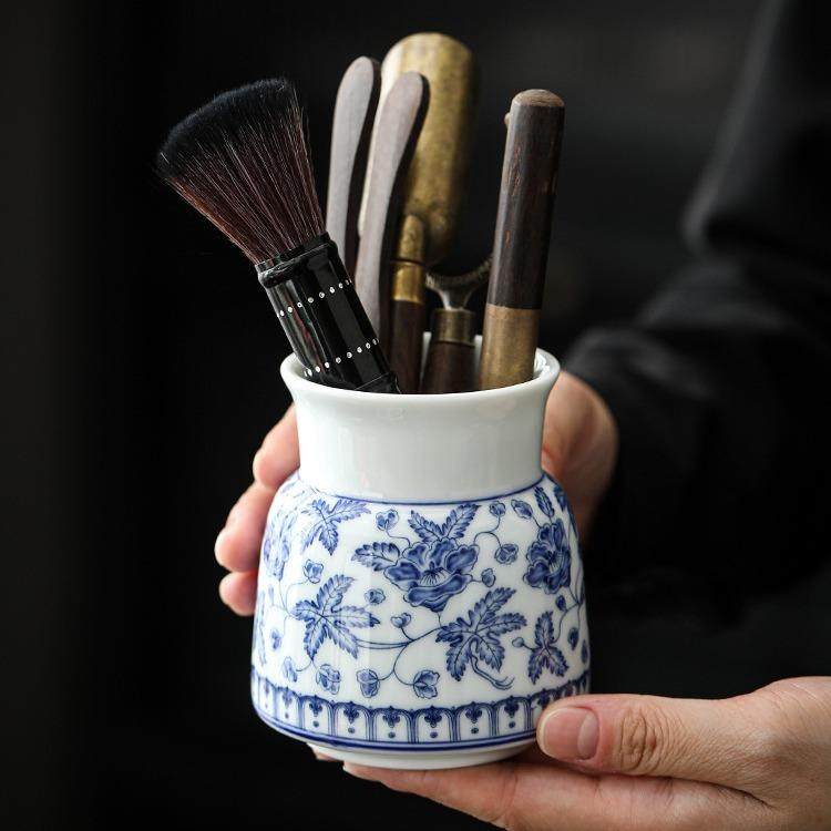 白瓷青花秋葵六君子套装茶具配件大全茶桌茶台泡茶工具茶夹刷用品