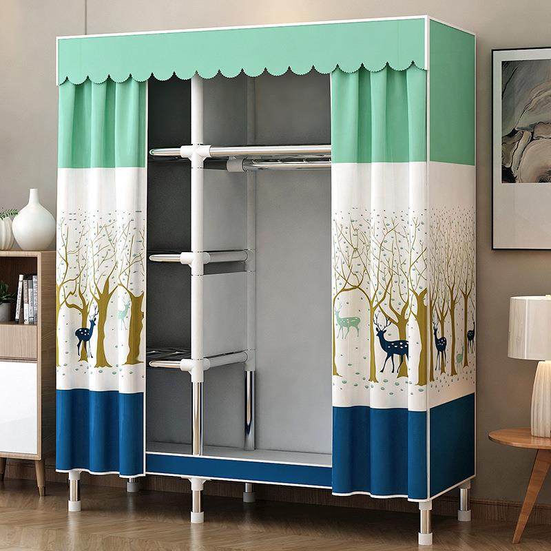 简易布衣柜全钢架钢管加粗加固单人宿舍组装家用衣橱收纳出租房w&