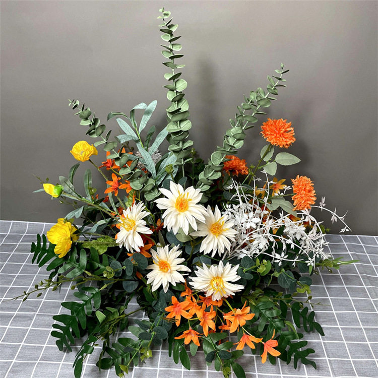 婚礼舞台甘菊清新绿色排花森系婚庆花排T台绢花路引花艺仿真花