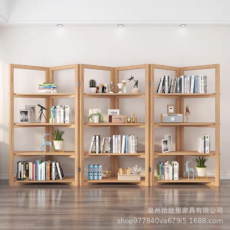 简约实木置物架落地办公室屏风隔断展示架客厅实木书架轻奢靠墙架