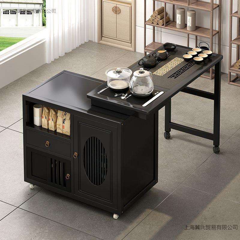可旋转茶桌小茶车柜胡桃色边几可移动泡茶台阳台家用桌椅组合茶几