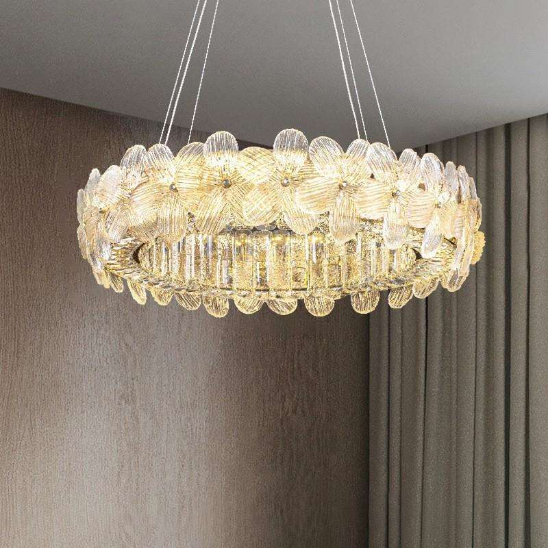 全光谱护眼灯轻奢水晶吊灯客厅灯法式奶油风餐厅灯创意花朵卧室灯