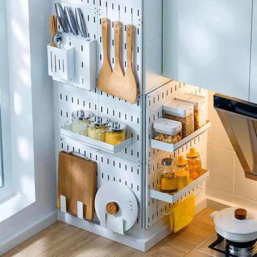 免打孔不锈钢洞洞板厨房置物架墙上壁挂搁板浴室阳台调料收纳架子