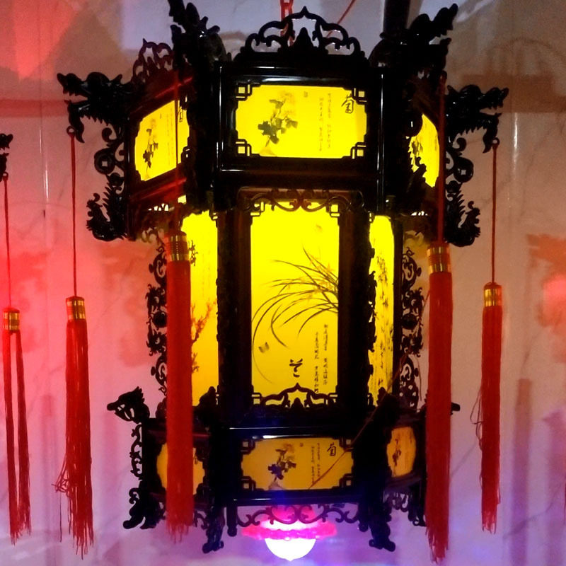 仿古中国风古风宫灯led旋转六角龙灯新年春节阳台装饰灯笼宫廷灯