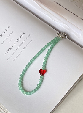 小众薄荷绿爱心手机链 复古红色讨薪串珠diy包挂件ccd挂饰