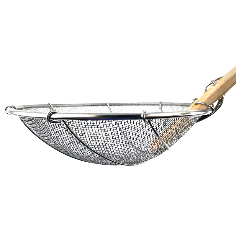 不锈钢漏勺商用大号竹柄手编织油炸过滤网长笊篱捞粉煮面条线漏厘