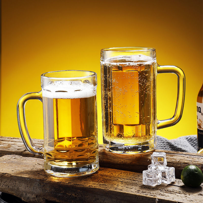大号带把玻璃啤酒杯钢化玻璃杯家用套装啤酒杯扎啤杯带把茶杯