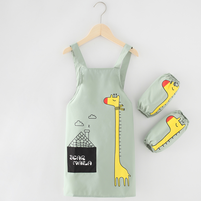 儿童画画罩衣女美术生无袖防水幼儿园家用绘画厨房带袖围裙画画衣