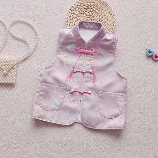 女童马甲春秋新品新中式唐装盘扣马夹中国风洋气童装时髦新款潮童