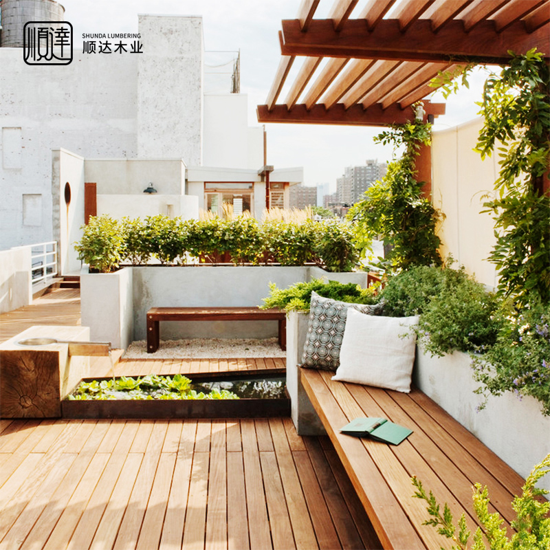 防腐木地板菠萝格户外露台庭院葡萄架塑木芬兰木围栏木屋花园小院