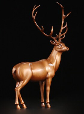 匠泽铜魂 紫铜鹿摆件福禄有鹿玄关摆件新中式家居装饰工艺品