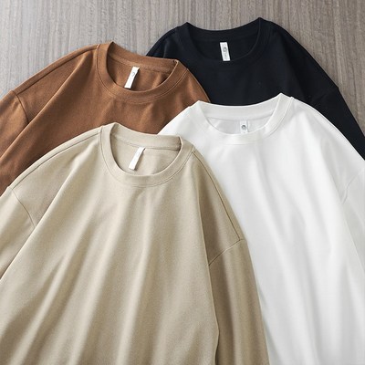 美式320G重磅长袖T恤男冬季加厚双面绒保暖衣内搭圆领德绒打底衫