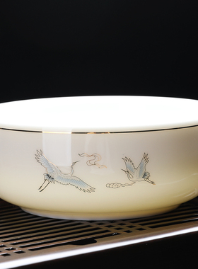 茶洗水盂陶瓷缸茶具描金配件盆中式白瓷羊脂玉大号高档盅小号洗笔