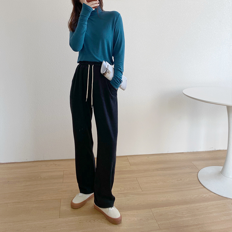 针织阔腿裤女春秋高腰显瘦垂感直筒宽松休闲松紧腰2021年新款裤子