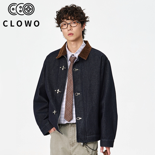 CLOWO拼接撞色短款牛仔夹克