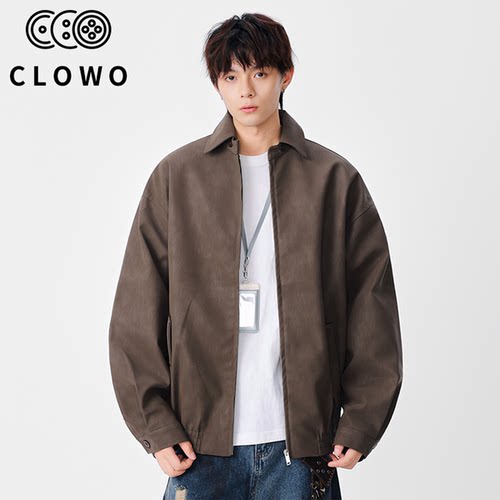 CLOWO美拉德痞帅宽松翻领皮夹克