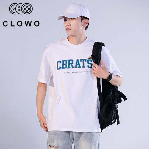 CLOWO美式字母宽松短袖T恤男
