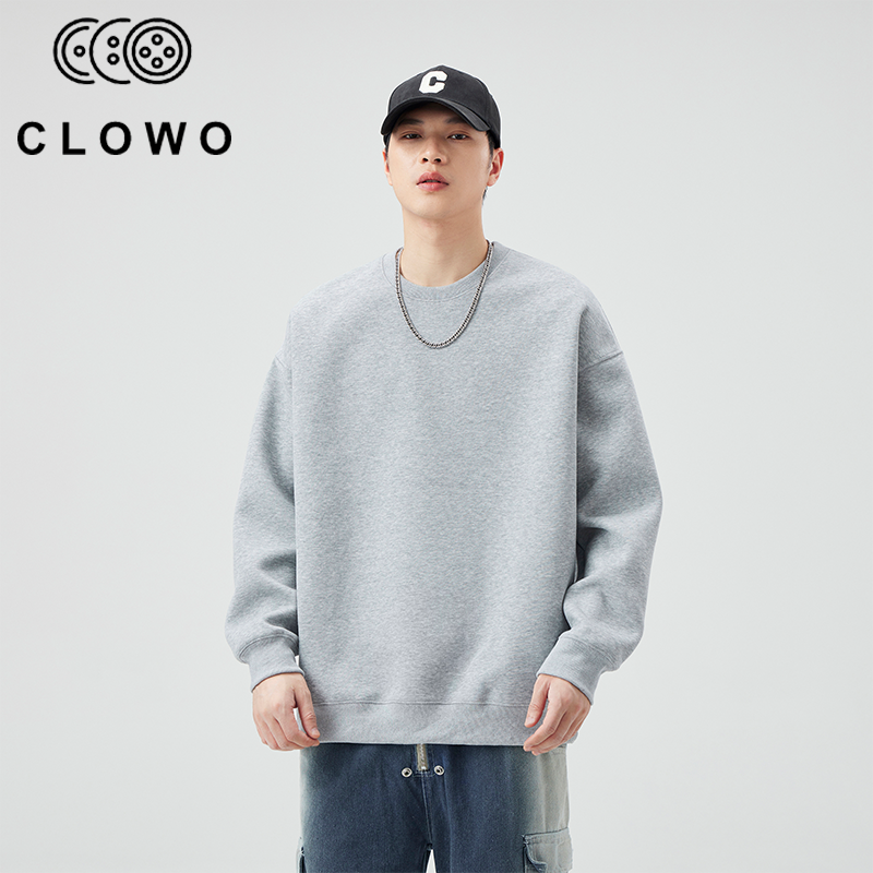 CLOWO·CH44纯色圆领卫衣基础款宽松休闲潮牌百搭宽松套头潮上衣