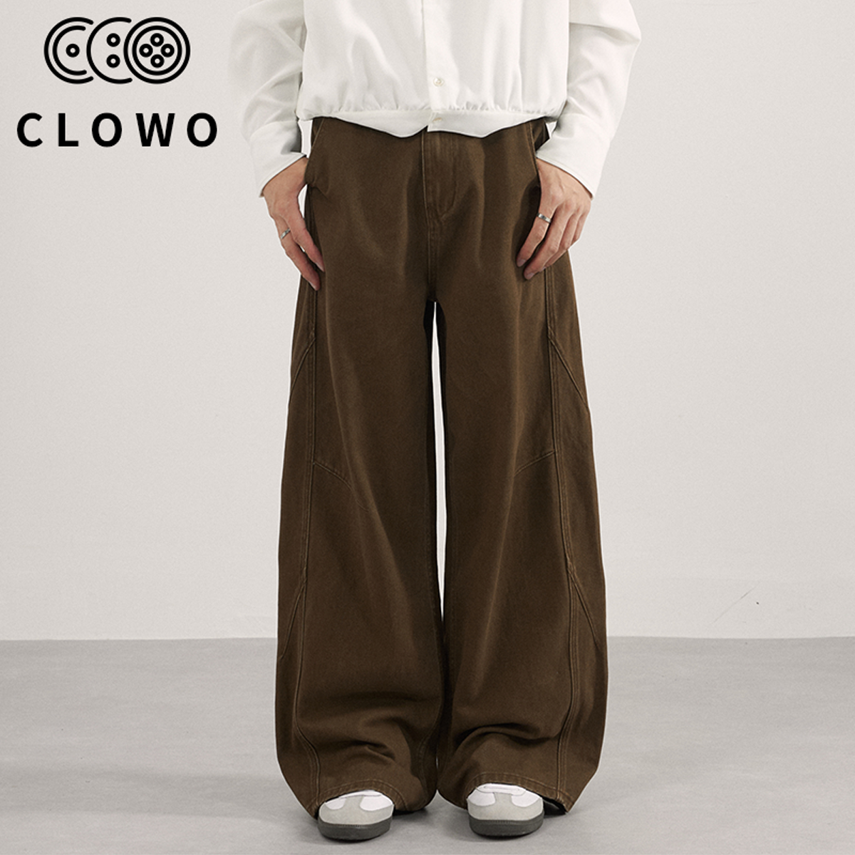 CLOWO·CY240美式复古做旧牛仔裤男女宽松直筒阔腿休闲长阔腿裤潮