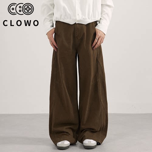 CLOWO美式做旧宽松阔腿牛仔裤