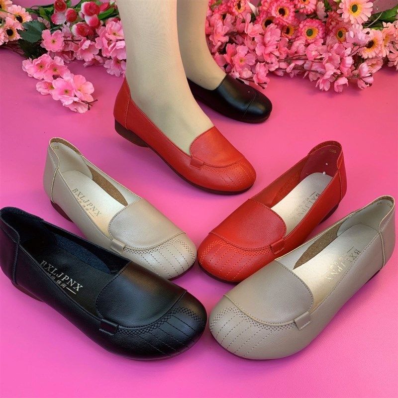 真软皮妈妈鞋2024新款单鞋女牛筋底G春秋季平底豆豆鞋中老年软底,女鞋,浅口单鞋,淘宝优惠券,粉丝福利购,淘宝优惠卷