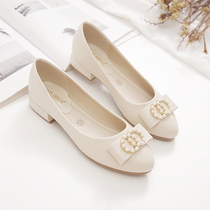 粗跟单鞋女20h24新款春秋百搭浅口女鞋软底软皮豆豆鞋中年妈妈鞋,女鞋,浅口单鞋,淘宝优惠券,粉丝福利购,淘宝优惠卷