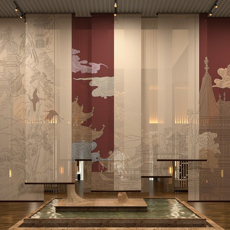 新中式卷帘窗帘国风遮阳帘办公室免C打孔透明半透纱电动全遮光挂,居家布艺,卷帘,淘宝优惠券,粉丝福利购,淘宝优惠卷