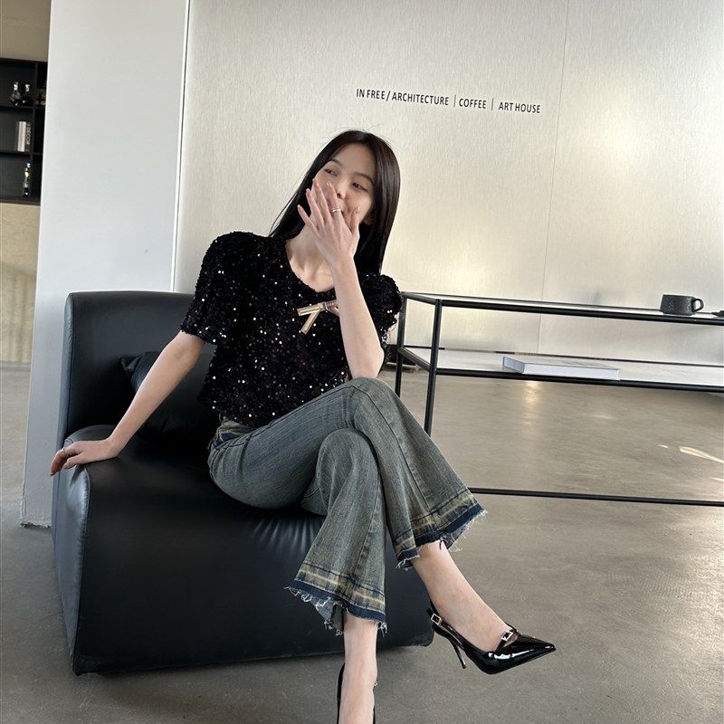 2024春季新款漆皮搭q扣尖头细跟中跟单鞋高跟浅口包头凉鞋女鞋显,女鞋,时装凉鞋,淘宝优惠券,粉丝福利购,淘宝优惠卷