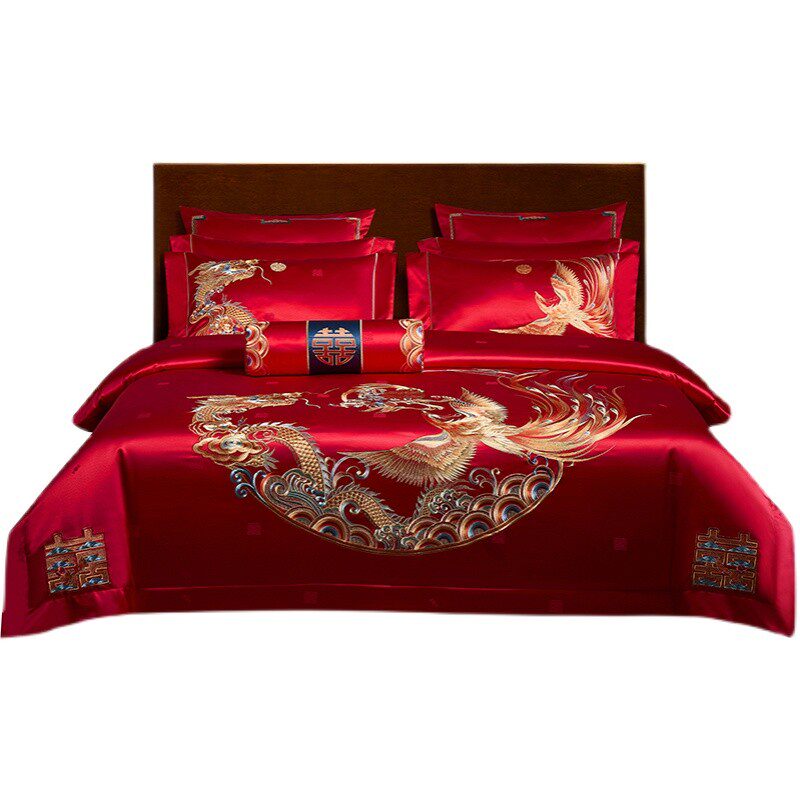 新中式重工刺绣婚庆陪嫁全棉四件套奢华结T婚喜被床上用品,床上用品,婚庆床品套件,淘宝优惠券,粉丝福利购,淘宝优惠卷