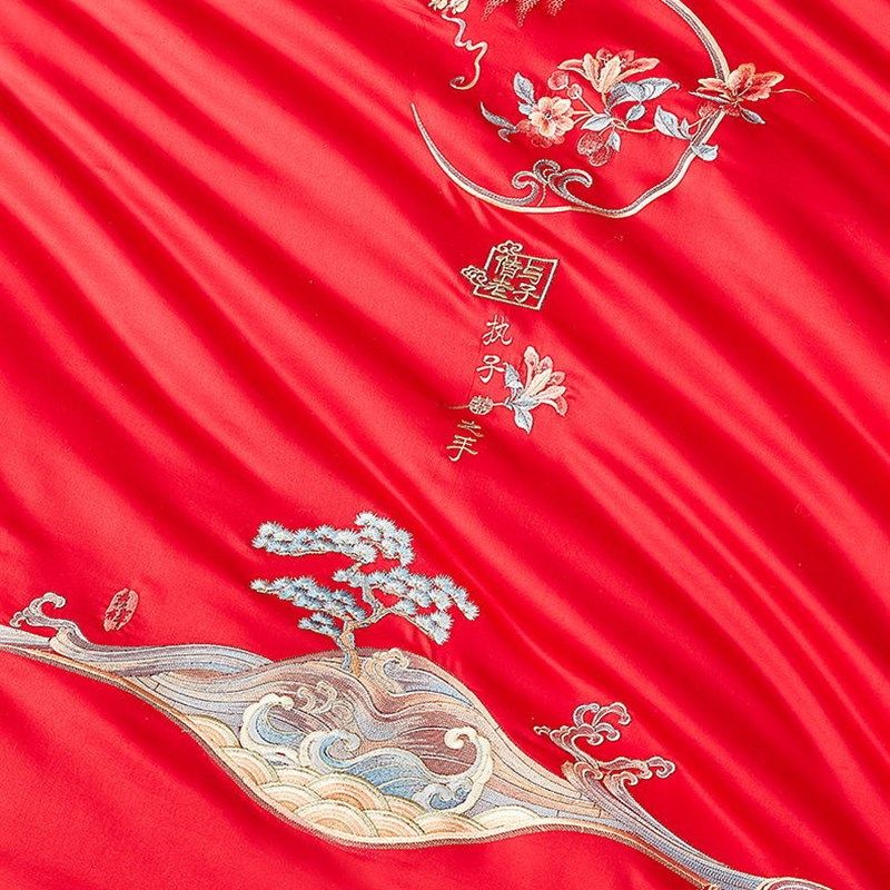 婚庆四件套全棉结婚陪嫁大红色刺绣喜被中U式婚房床上用品,床上用品,婚庆床品套件,淘宝优惠券,粉丝福利购,淘宝优惠卷