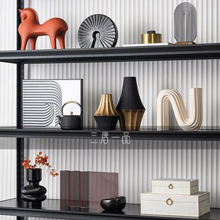 客厅展示柜软装新中式书t房书柜书桌台面博古架软装陈列室装饰品