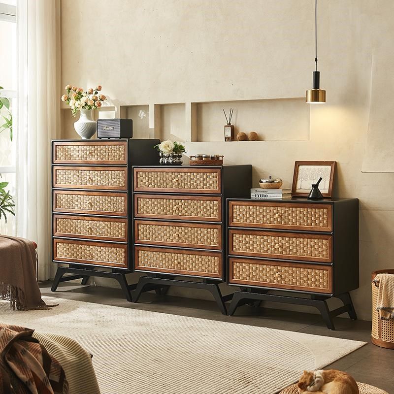 实木藤编五斗柜简约m现代中古艺术餐边抽屉收纳柜储物柜日式玄关,住宅家具,斗柜,淘宝优惠券,粉丝福利购,淘宝优惠卷