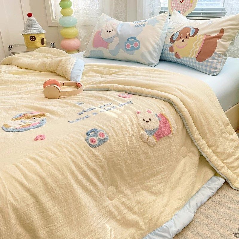 可爱毛巾绣夏凉被四件套夏季空调薄G被子单人夏被可机洗非全棉,床上用品,学生床品套件,淘宝优惠券,粉丝福利购,淘宝优惠卷