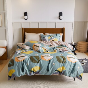 床单四件套纯棉60m支长绒棉床上活性印花全工艺色布2021新品 简约