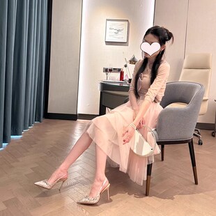 凉鞋女2025年新款高跟鞋细跟尖头包头水钻高级Q感不累脚单鞋女婚