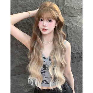 束朵假发女日常网红层次大波浪长卷发夏季逼真齐刘海气质新款全头