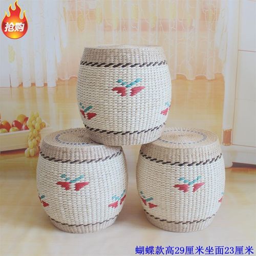 草编手工艺品天然蒲草榻榻米圆鼓圆凳坐墩换鞋凳小凳子客厅茶几凳